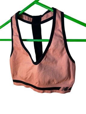 New Balance Medium Impact Dusted Peach and black Sports Bra with Black Trim